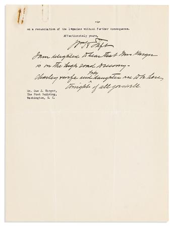 TAFT, WILLIAM HOWARD. Group of three Typed Letters Signed, "WmHTaft," each to correspondent for the Cincinnati Times-Star Gus J. Karger